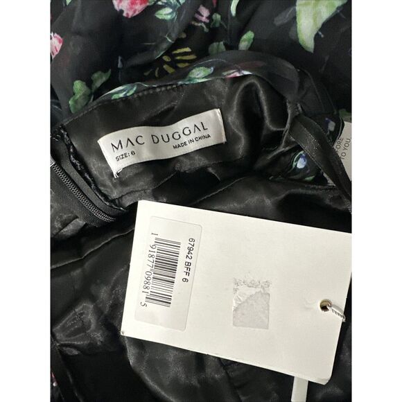 NWT $598 MAC DUGGAL [ 6 ] Chiffon Floral Hi Neck Puff Sleeve‎ Gown Black - Picture 3 of 16